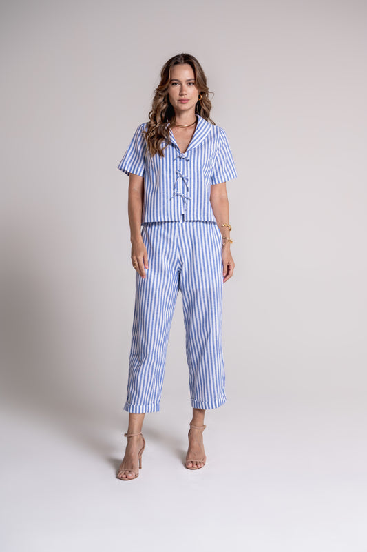 Blusa Flórida Listra Azul