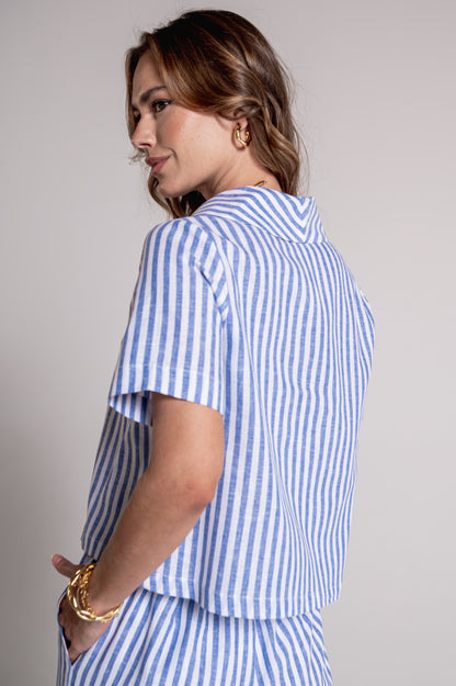 Blusa Flórida Listra Azul