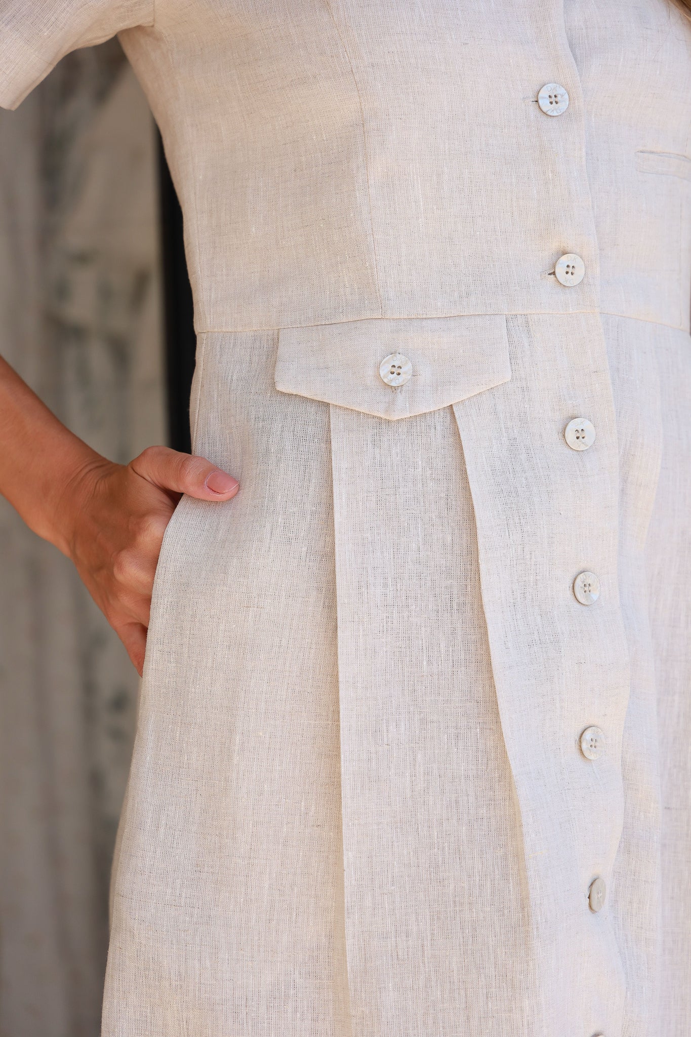 Vestido Damasco Com Manga Natural