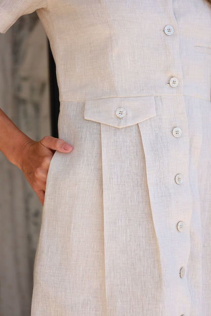 Vestido Damasco Com Manga Natural